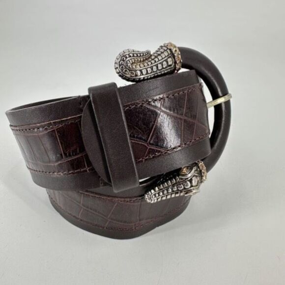 Carlisle Women\'s Leather Crocodile Head Tail‎ Rhinestones Buckle Belt Brown XS main image 10